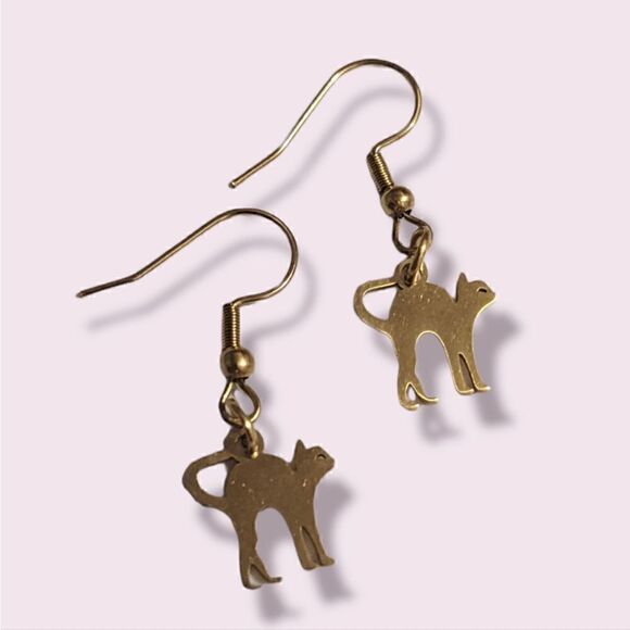 Gold Kitty Cat Earrings  - Picture 4 of 5